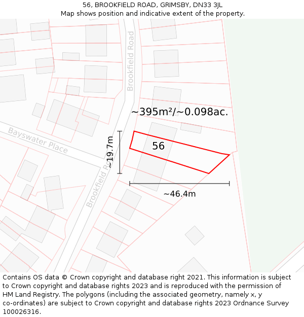 56, BROOKFIELD ROAD, GRIMSBY, DN33 3JL: Plot and title map