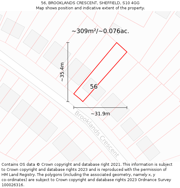 56, BROOKLANDS CRESCENT, SHEFFIELD, S10 4GG: Plot and title map