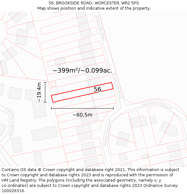 56, BROOKSIDE ROAD, WORCESTER, WR2 5PS: Plot and title map
