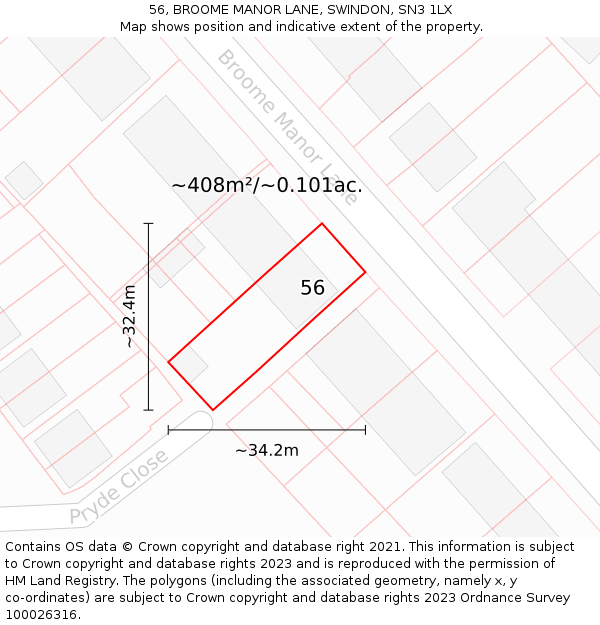 56, BROOME MANOR LANE, SWINDON, SN3 1LX: Plot and title map