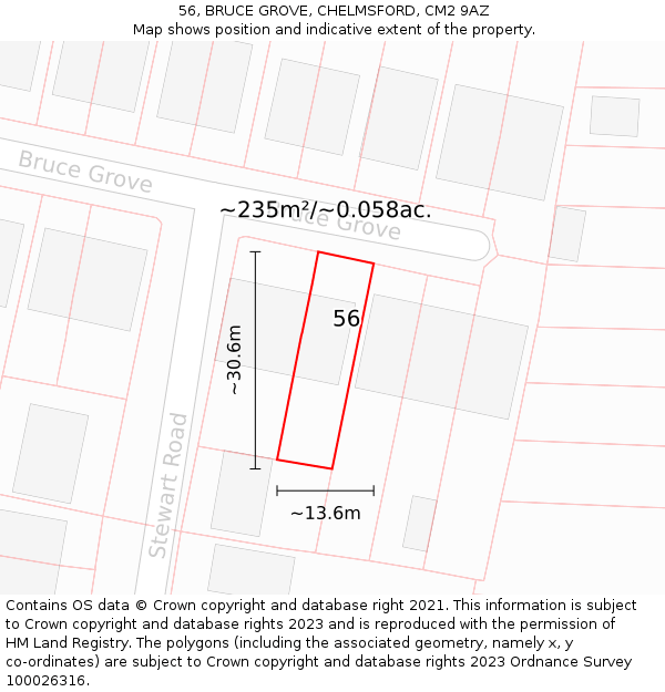 56, BRUCE GROVE, CHELMSFORD, CM2 9AZ: Plot and title map