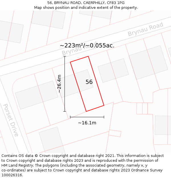 56, BRYNAU ROAD, CAERPHILLY, CF83 1PG: Plot and title map