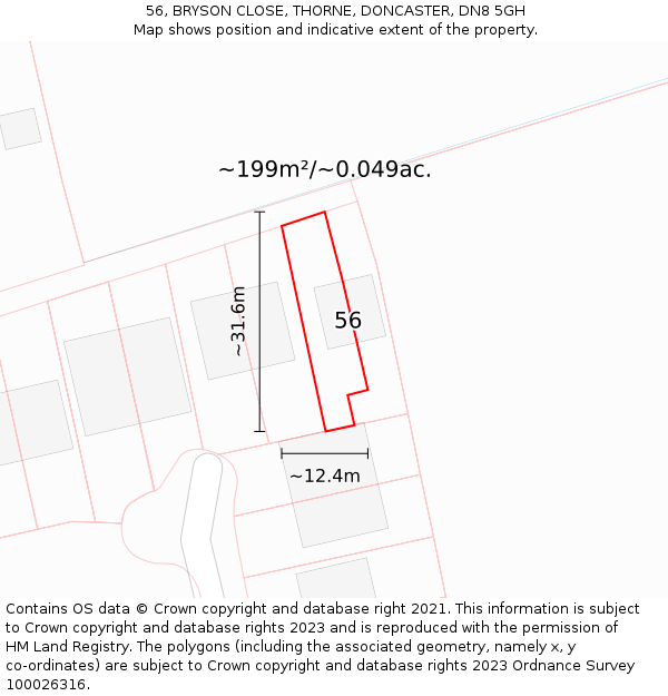 56, BRYSON CLOSE, THORNE, DONCASTER, DN8 5GH: Plot and title map