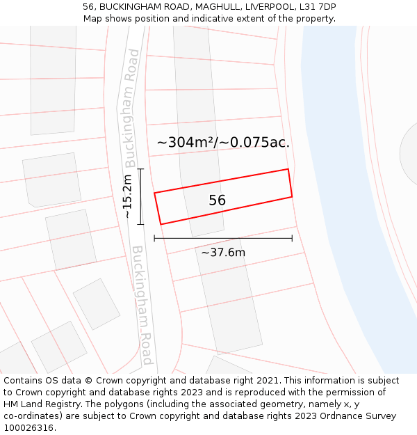 56, BUCKINGHAM ROAD, MAGHULL, LIVERPOOL, L31 7DP: Plot and title map