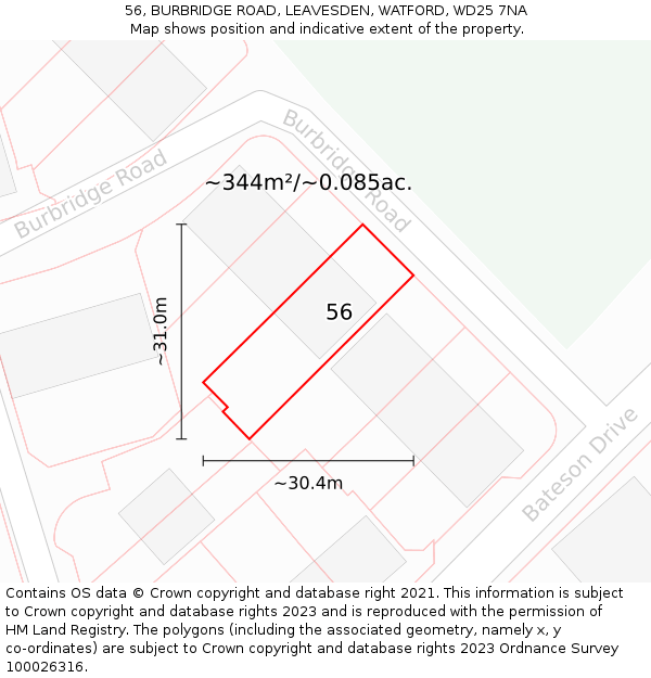 56, BURBRIDGE ROAD, LEAVESDEN, WATFORD, WD25 7NA: Plot and title map