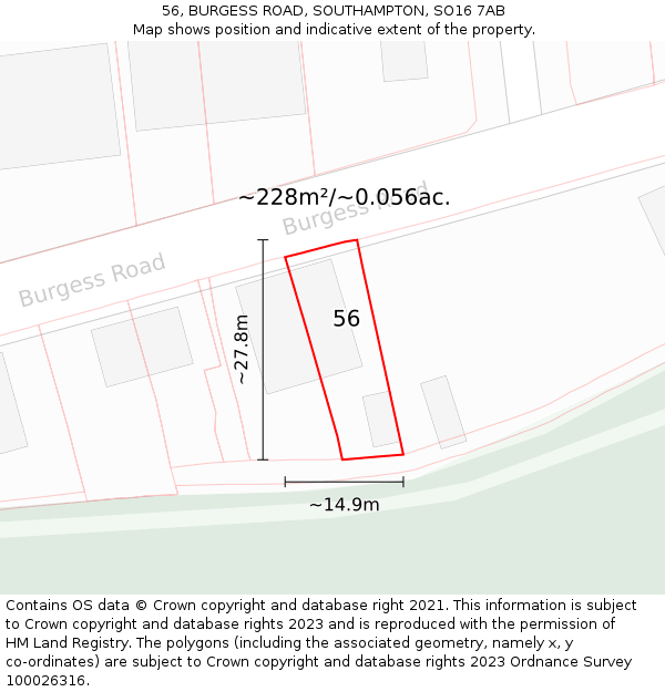 56, BURGESS ROAD, SOUTHAMPTON, SO16 7AB: Plot and title map