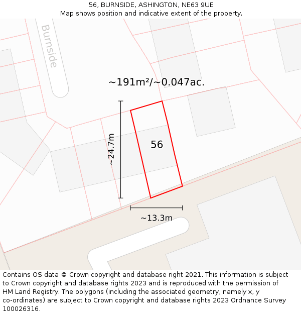 56, BURNSIDE, ASHINGTON, NE63 9UE: Plot and title map