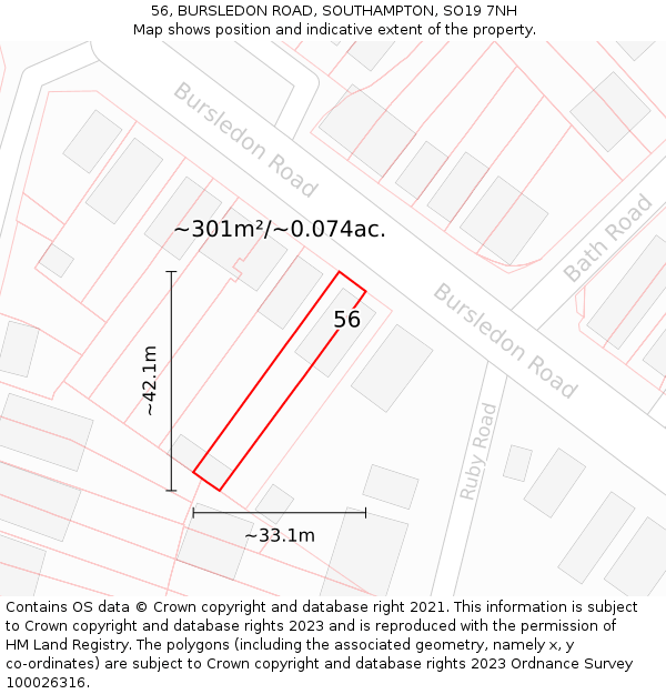 56, BURSLEDON ROAD, SOUTHAMPTON, SO19 7NH: Plot and title map