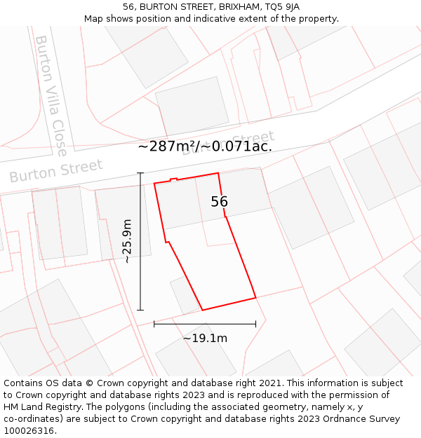 56, BURTON STREET, BRIXHAM, TQ5 9JA: Plot and title map