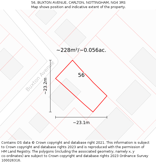 56, BUXTON AVENUE, CARLTON, NOTTINGHAM, NG4 3RS: Plot and title map