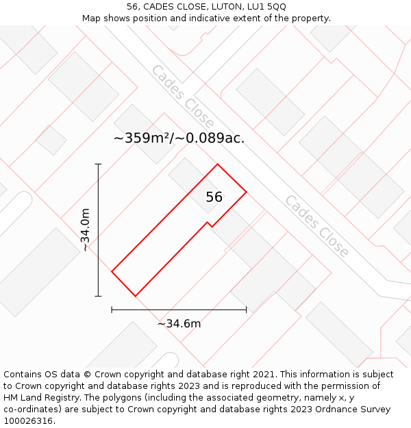 56, CADES CLOSE, LUTON, LU1 5QQ: Plot and title map