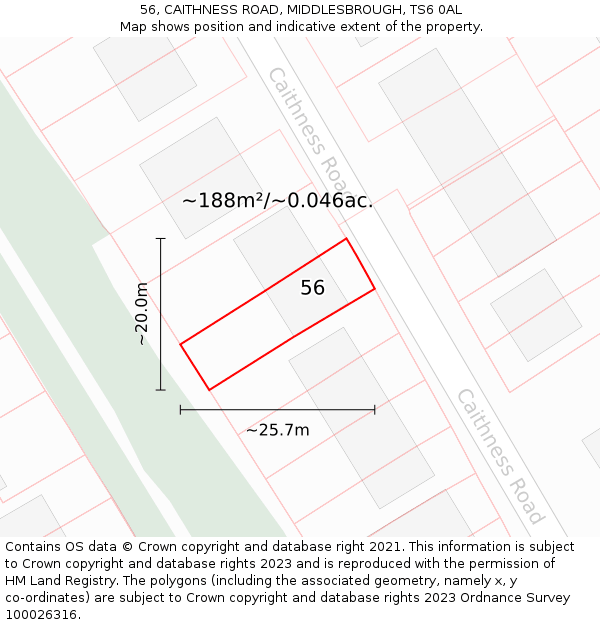56, CAITHNESS ROAD, MIDDLESBROUGH, TS6 0AL: Plot and title map