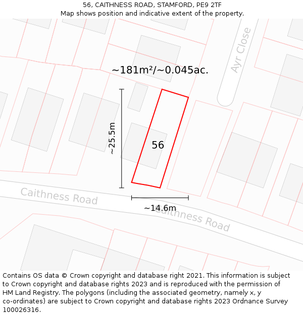 56, CAITHNESS ROAD, STAMFORD, PE9 2TF: Plot and title map