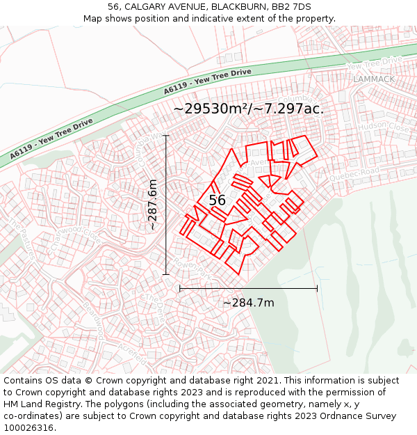 56, CALGARY AVENUE, BLACKBURN, BB2 7DS: Plot and title map