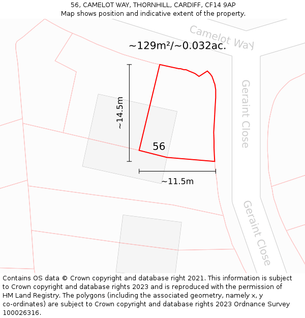 56, CAMELOT WAY, THORNHILL, CARDIFF, CF14 9AP: Plot and title map