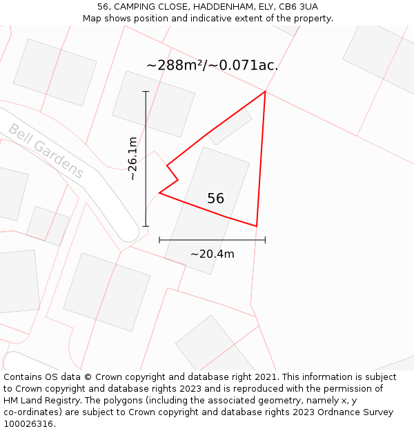 56, CAMPING CLOSE, HADDENHAM, ELY, CB6 3UA: Plot and title map
