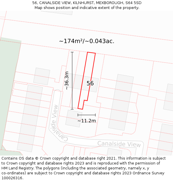 56, CANALSIDE VIEW, KILNHURST, MEXBOROUGH, S64 5SD: Plot and title map