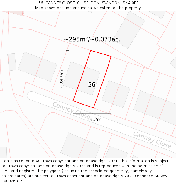 56, CANNEY CLOSE, CHISELDON, SWINDON, SN4 0PF: Plot and title map