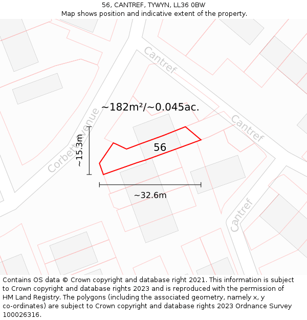 56, CANTREF, TYWYN, LL36 0BW: Plot and title map