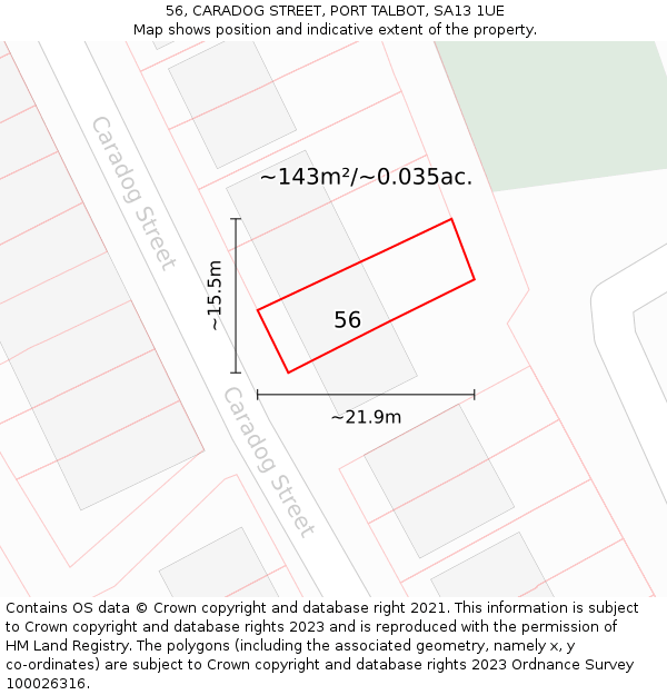 56, CARADOG STREET, PORT TALBOT, SA13 1UE: Plot and title map