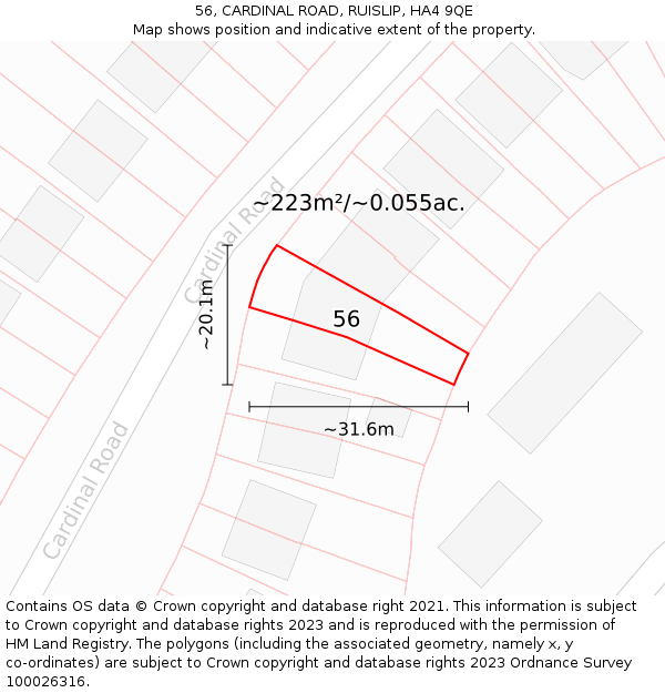 56, CARDINAL ROAD, RUISLIP, HA4 9QE: Plot and title map