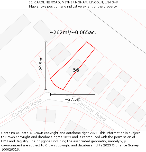 56, CAROLINE ROAD, METHERINGHAM, LINCOLN, LN4 3HF: Plot and title map
