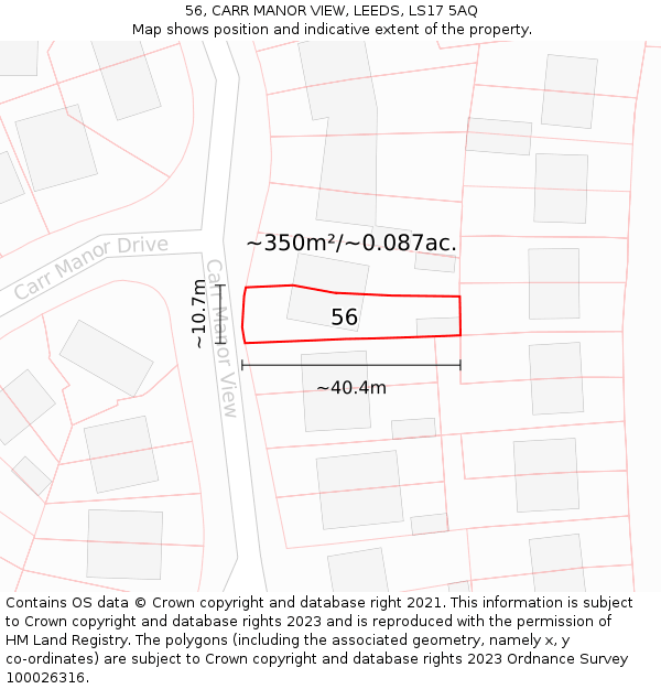 56, CARR MANOR VIEW, LEEDS, LS17 5AQ: Plot and title map