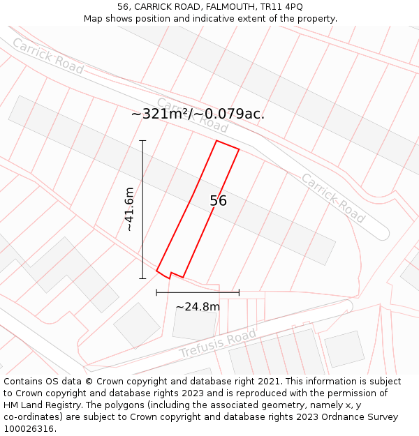 56, CARRICK ROAD, FALMOUTH, TR11 4PQ: Plot and title map