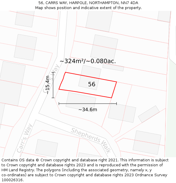 56, CARRS WAY, HARPOLE, NORTHAMPTON, NN7 4DA: Plot and title map