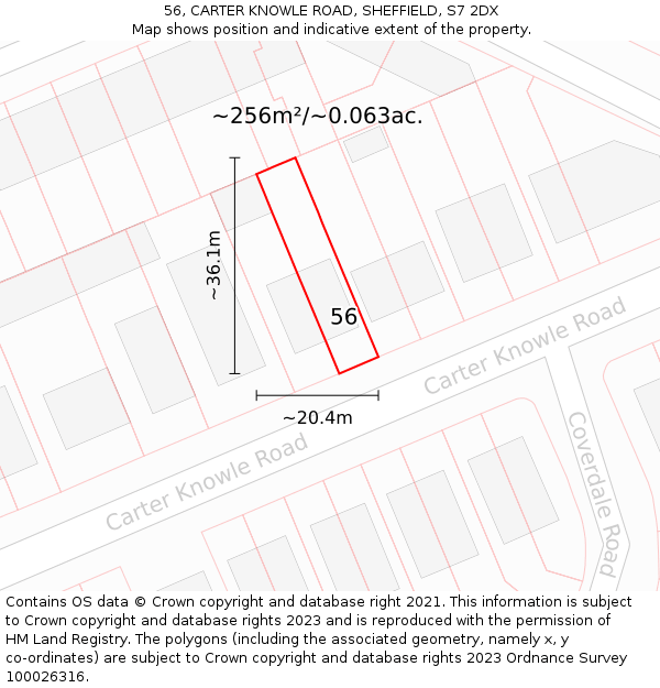 56, CARTER KNOWLE ROAD, SHEFFIELD, S7 2DX: Plot and title map