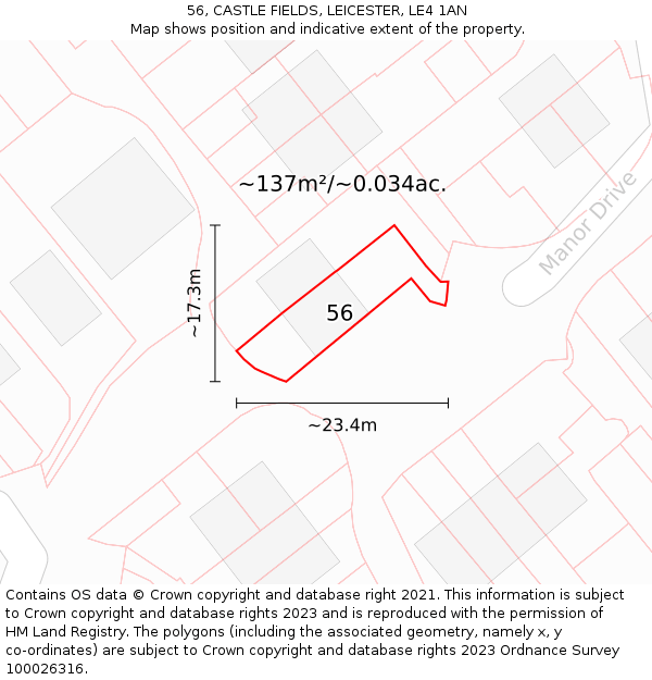 56, CASTLE FIELDS, LEICESTER, LE4 1AN: Plot and title map