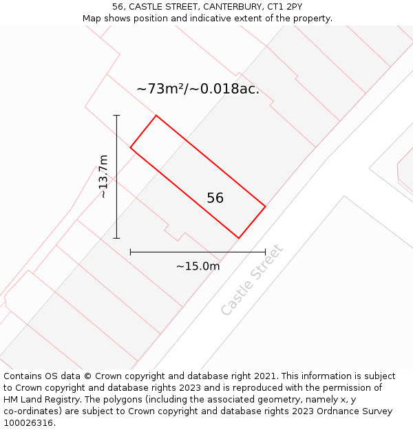 56, CASTLE STREET, CANTERBURY, CT1 2PY: Plot and title map