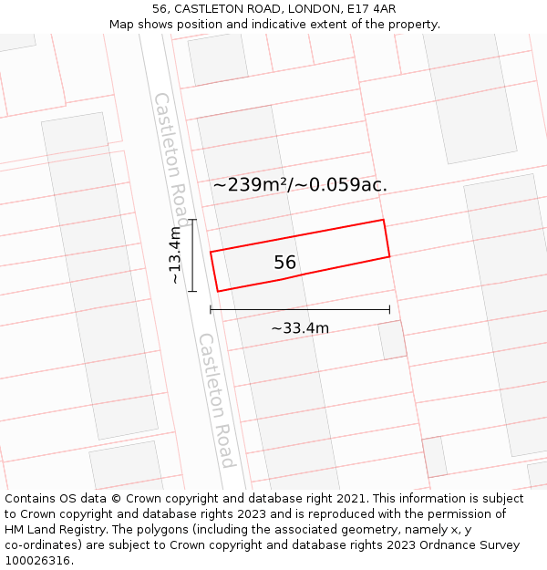 56, CASTLETON ROAD, LONDON, E17 4AR: Plot and title map