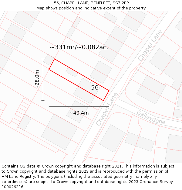 56, CHAPEL LANE, BENFLEET, SS7 2PP: Plot and title map