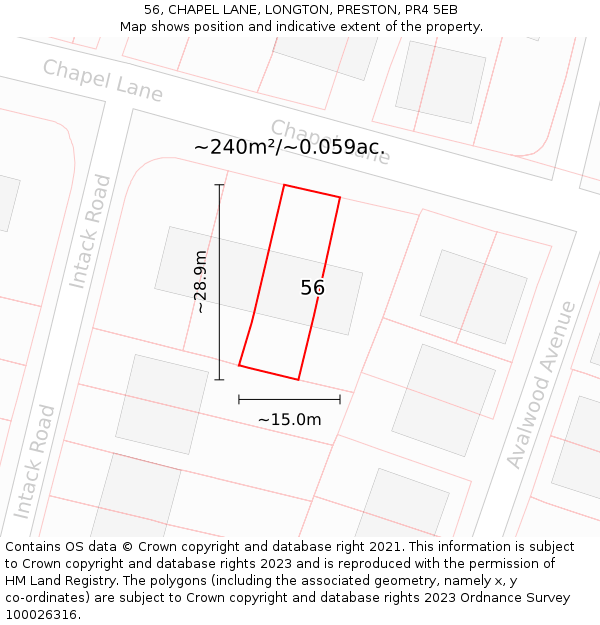 56, CHAPEL LANE, LONGTON, PRESTON, PR4 5EB: Plot and title map