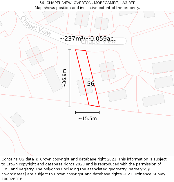 56, CHAPEL VIEW, OVERTON, MORECAMBE, LA3 3EP: Plot and title map