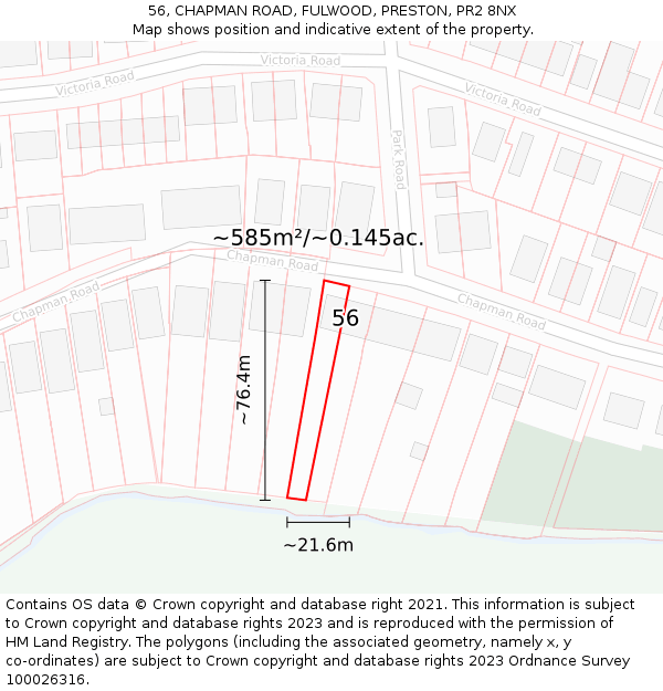 56, CHAPMAN ROAD, FULWOOD, PRESTON, PR2 8NX: Plot and title map