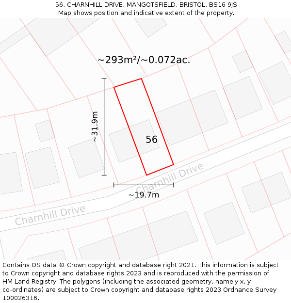 56, CHARNHILL DRIVE, MANGOTSFIELD, BRISTOL, BS16 9JS: Plot and title map