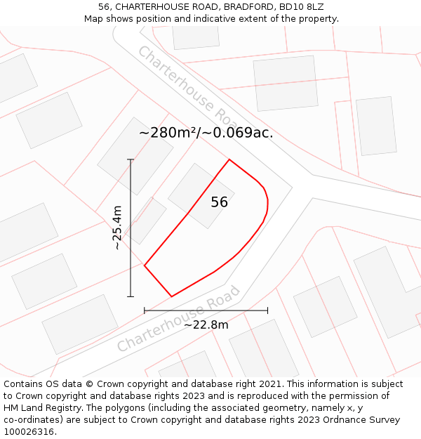 56, CHARTERHOUSE ROAD, BRADFORD, BD10 8LZ: Plot and title map