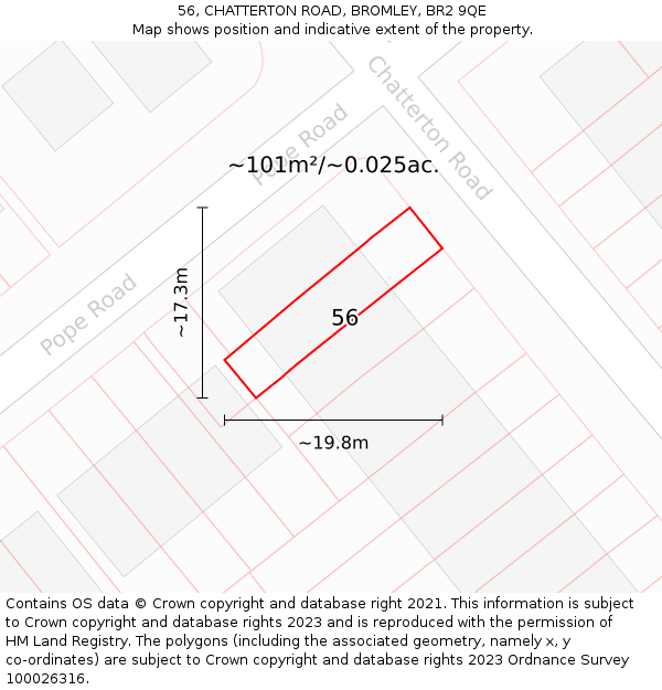 56, CHATTERTON ROAD, BROMLEY, BR2 9QE: Plot and title map