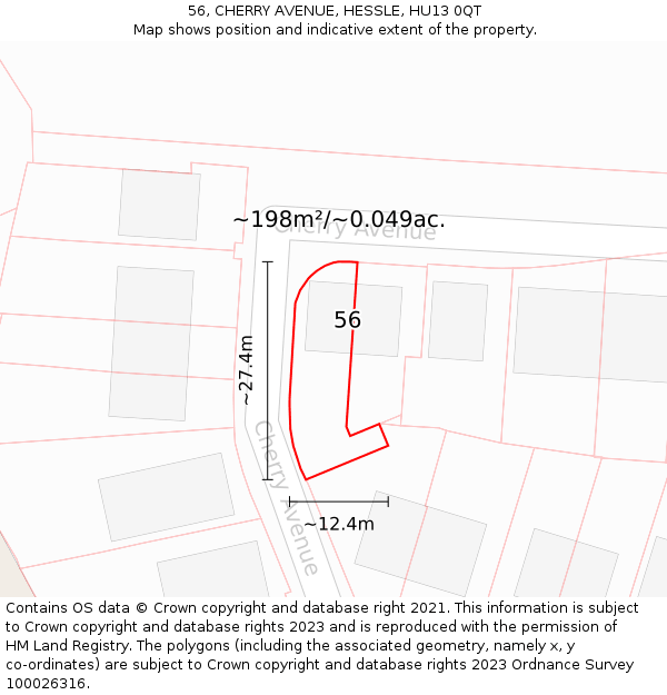 56, CHERRY AVENUE, HESSLE, HU13 0QT: Plot and title map