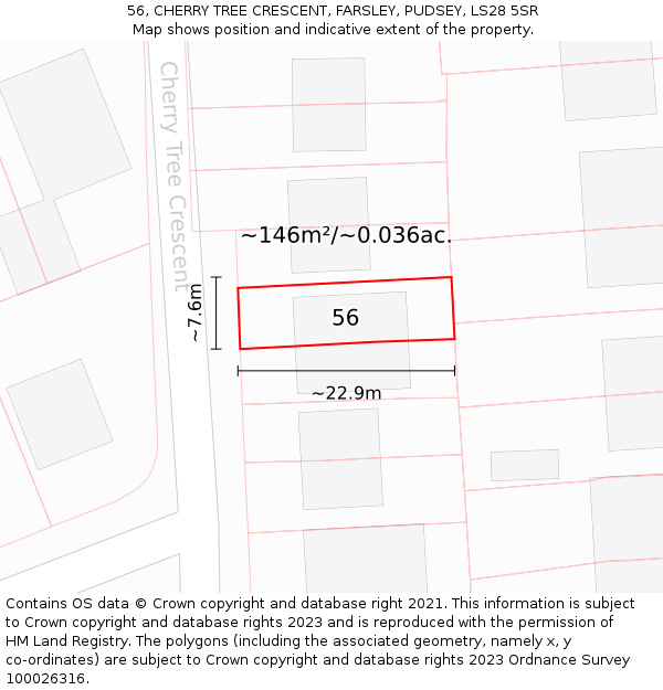 56, CHERRY TREE CRESCENT, FARSLEY, PUDSEY, LS28 5SR: Plot and title map