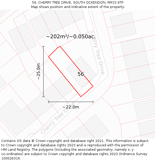 56, CHERRY TREE DRIVE, SOUTH OCKENDON, RM15 6TP: Plot and title map