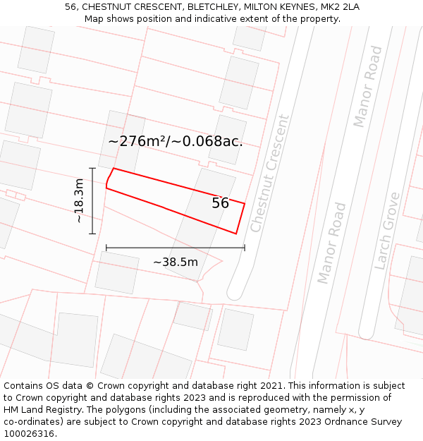 56, CHESTNUT CRESCENT, BLETCHLEY, MILTON KEYNES, MK2 2LA: Plot and title map
