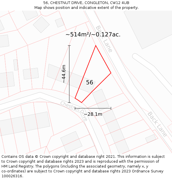 56, CHESTNUT DRIVE, CONGLETON, CW12 4UB: Plot and title map