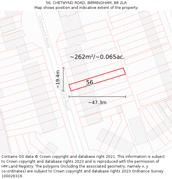 56, CHETWYND ROAD, BIRMINGHAM, B8 2LA: Plot and title map