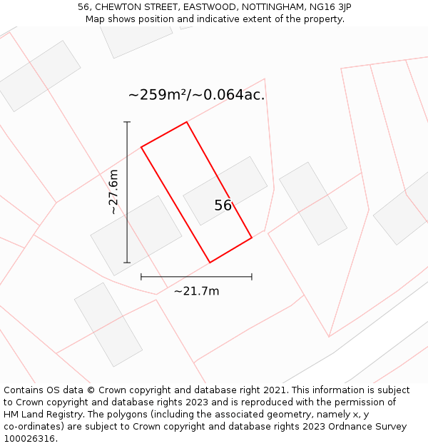 56, CHEWTON STREET, EASTWOOD, NOTTINGHAM, NG16 3JP: Plot and title map