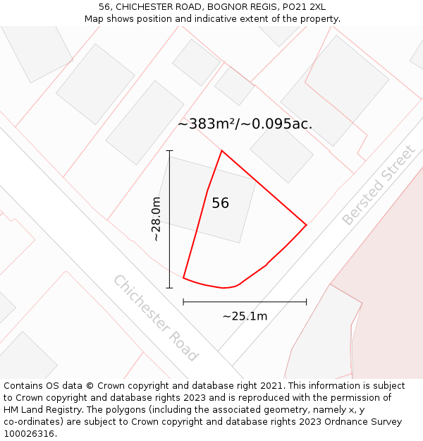 56, CHICHESTER ROAD, BOGNOR REGIS, PO21 2XL: Plot and title map