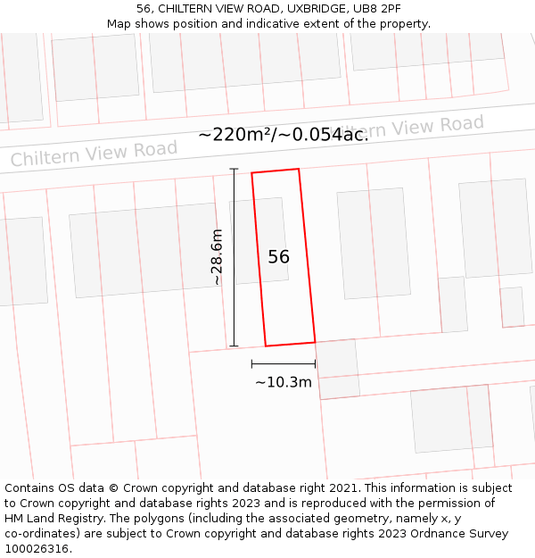 56, CHILTERN VIEW ROAD, UXBRIDGE, UB8 2PF: Plot and title map