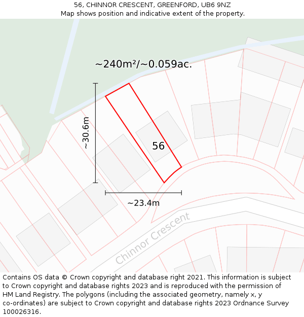 56, CHINNOR CRESCENT, GREENFORD, UB6 9NZ: Plot and title map